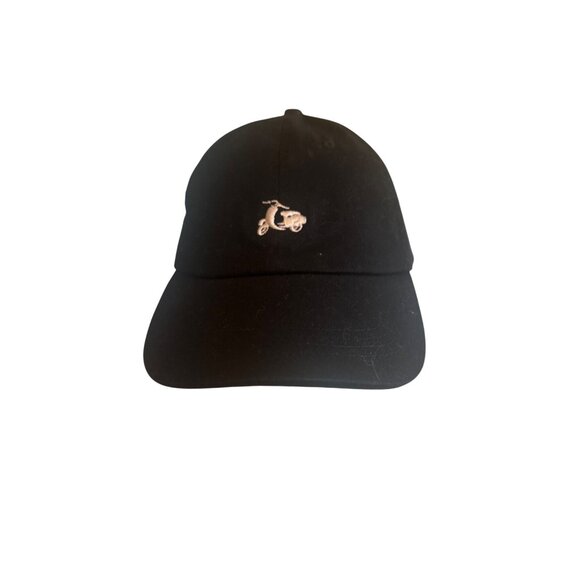 Black Cap Embroidered Vespa Scooter Piada Italian Unifornm Adjustable - Picture 1 of 6
